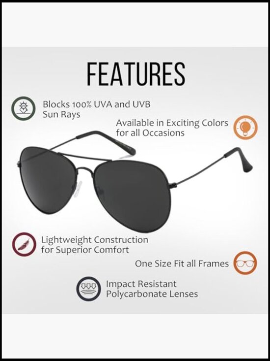 Metal Frame Aviator Sunglasses with UV Protection, Pack of 4 main image 7